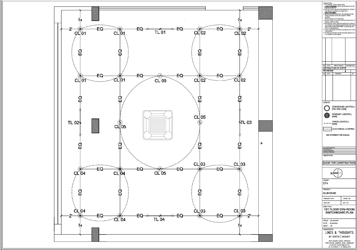 Gym Electrical Layout 2ft Spacing Lighting Plan DWG Design fikes