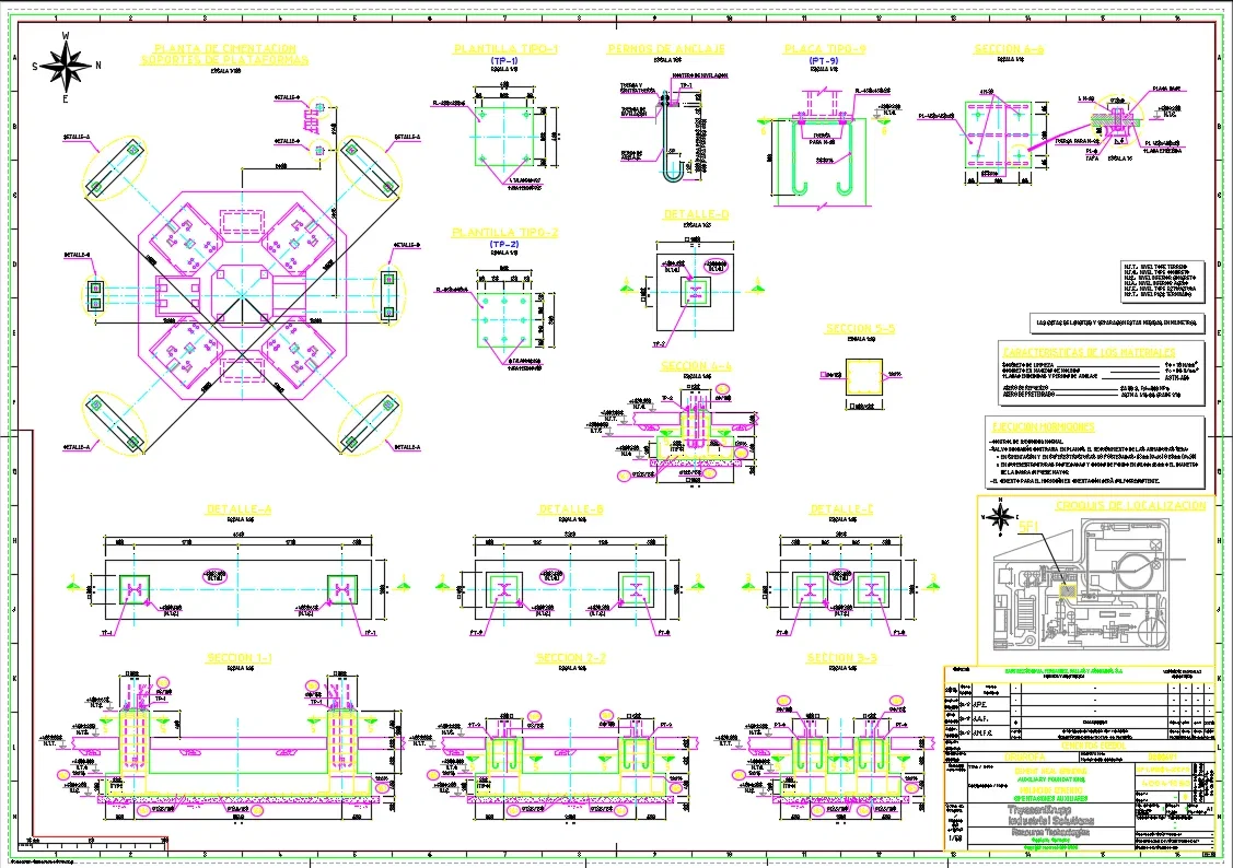 Heavy Machinery Base Foundation Plan Section Layout DWG File