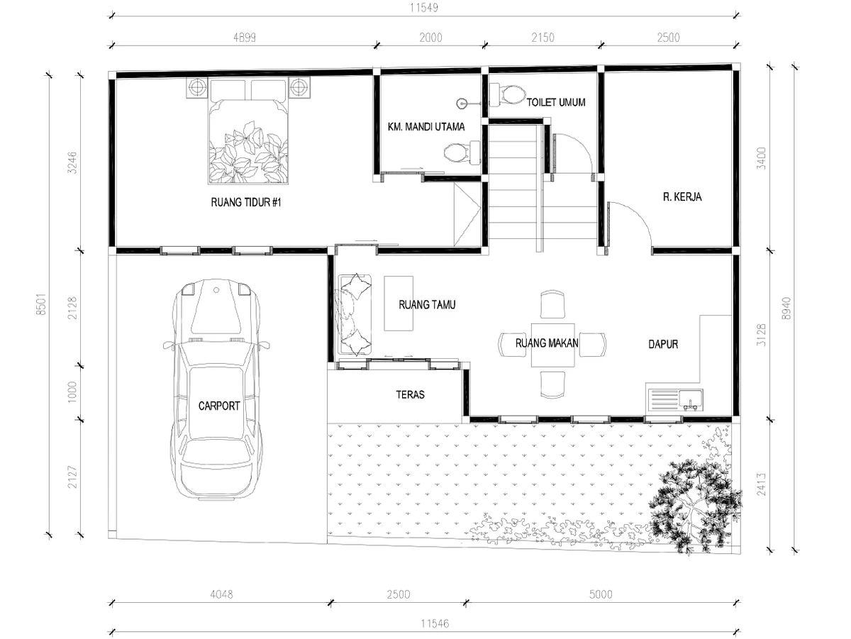 House Layout DWG Plan 11549 by 8501 mm Scale 1 100 Type 135 100