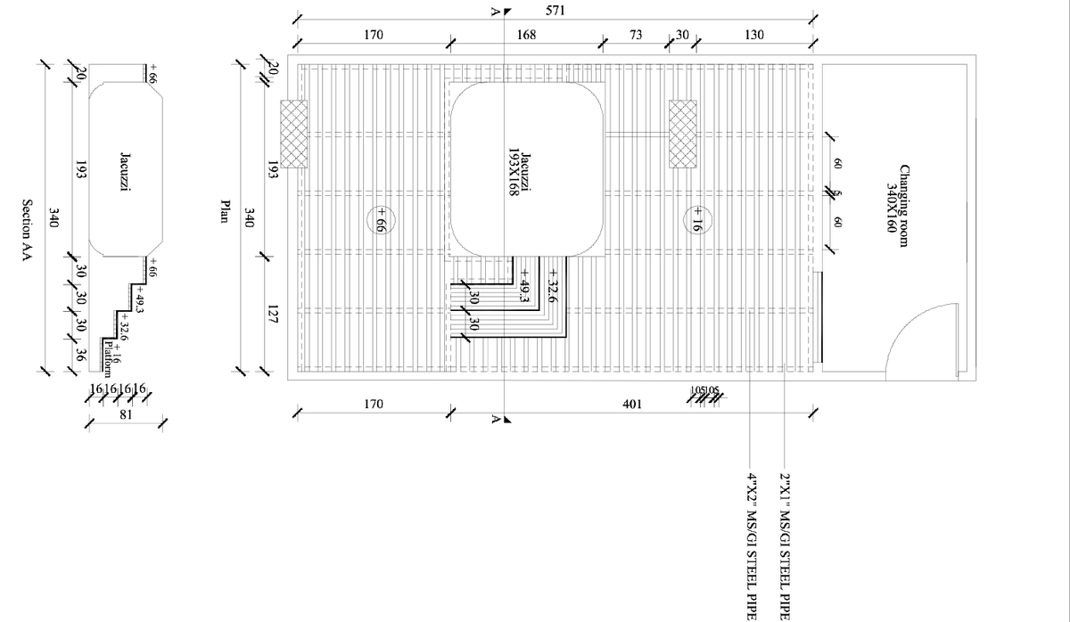 Jacuzzi Platform Plan 193X168 With Section AA And Changing Room