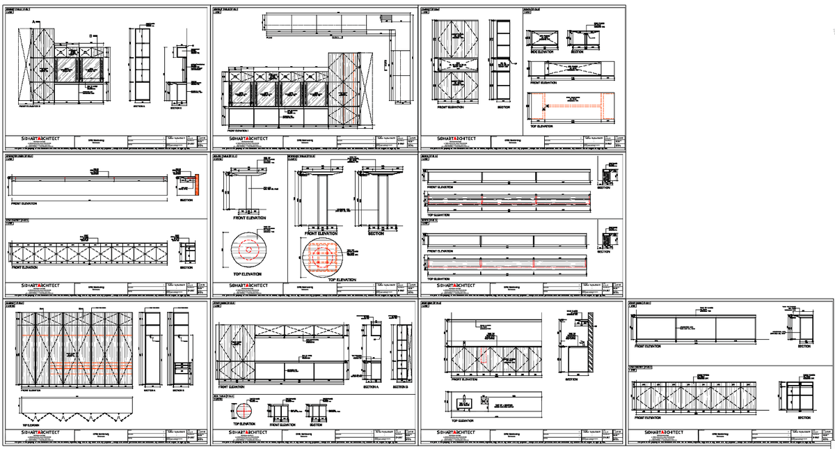 Kitchen and Wardrobe Interior Cabinet Layout Elevation Section Detail