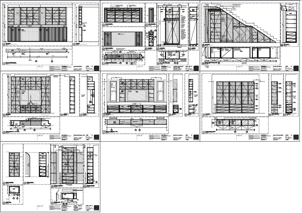 Living Room and Dining Furniture Cabinet Elevation Section Drawing