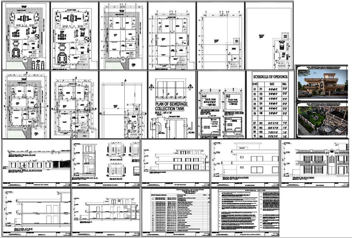 Luxurious Bungalow Architectural Plan Elevation Section Detail