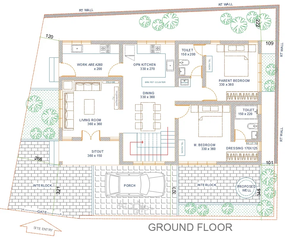 Luxurious Bungalow Layout 360x360 Room Sizes Ground Floor DWG