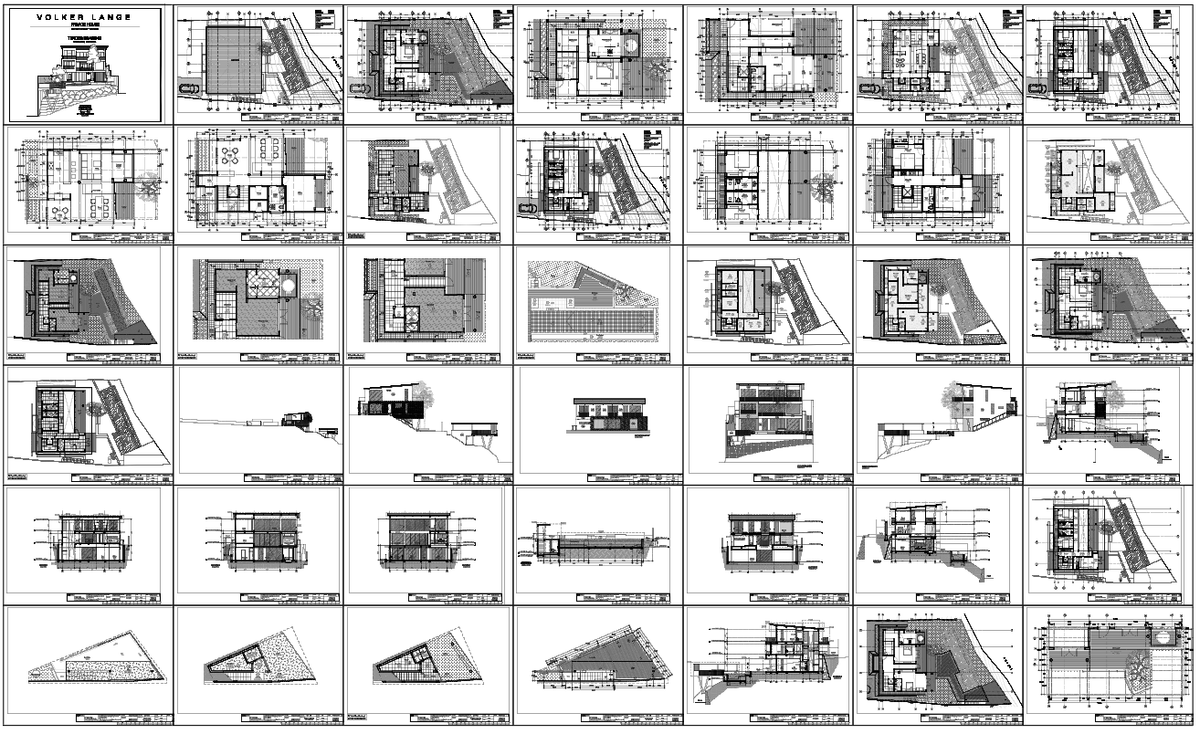 Luxury Bungalow Architectural Plan Elevation Section Layout Drawings