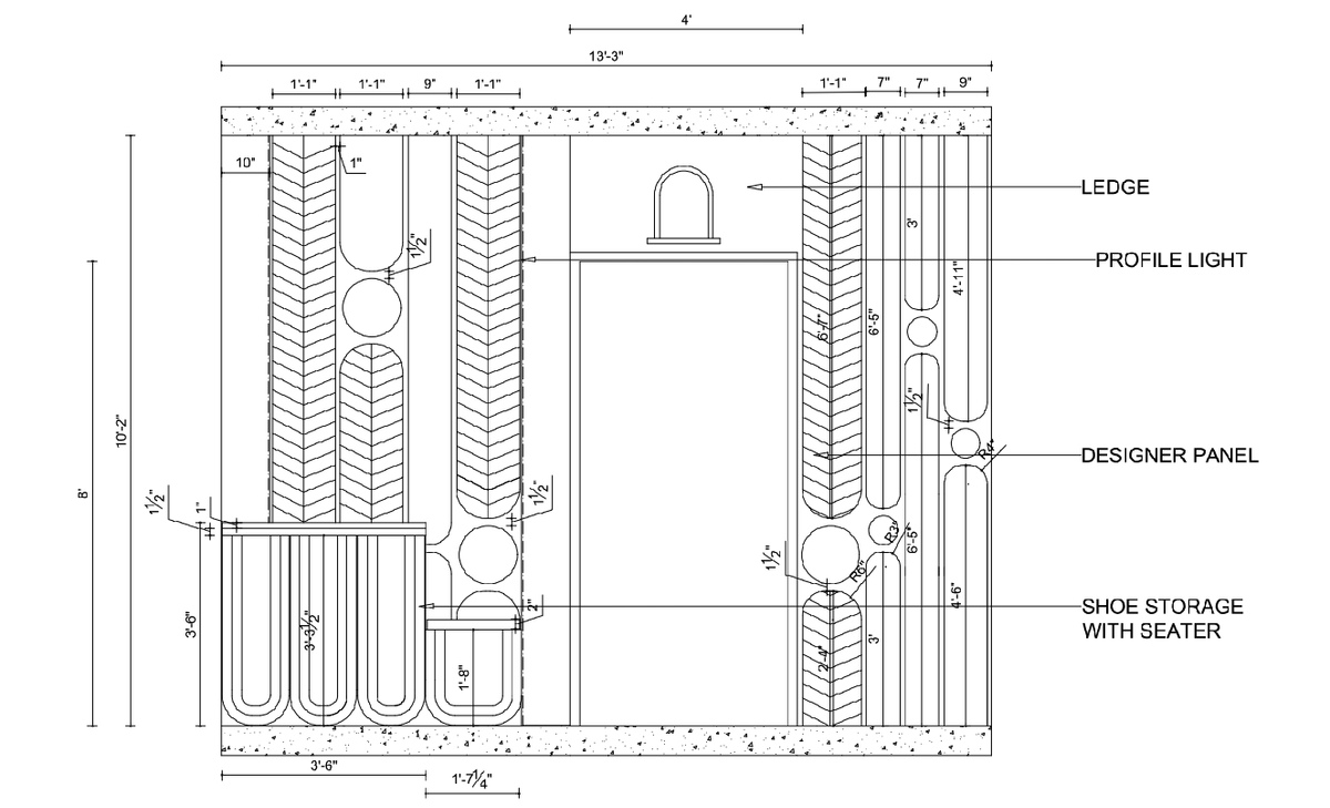 Main Door Elevation 13ft3in Entry Panel With Shoe Storage Seater