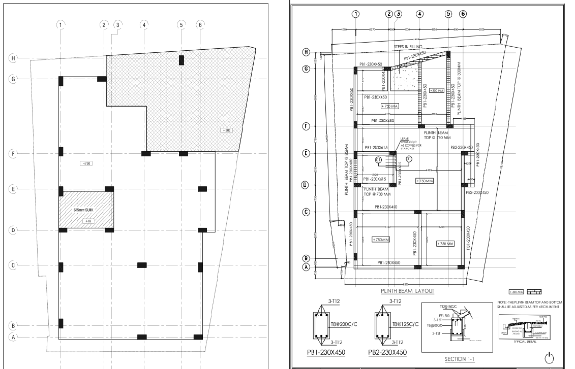 Manjunath Residence Plinth Beam Layout With 230x450 Beam Detail