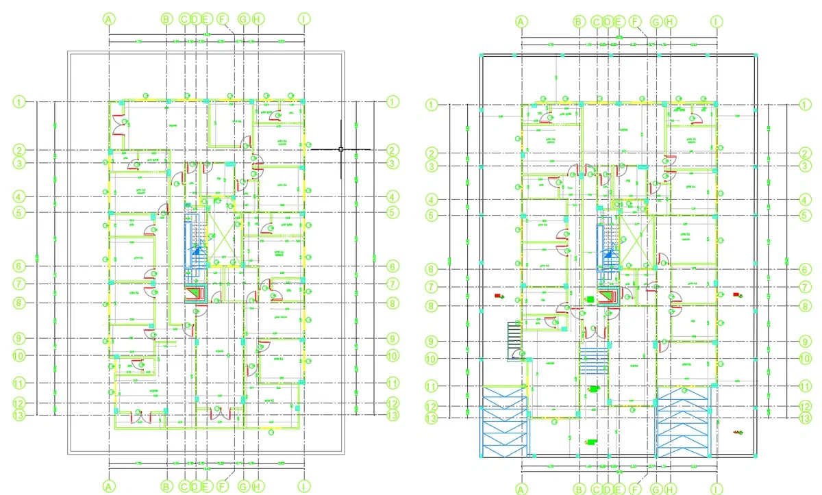 Residential Building DWG Plan Elevation Parking Layout 13 Grid
