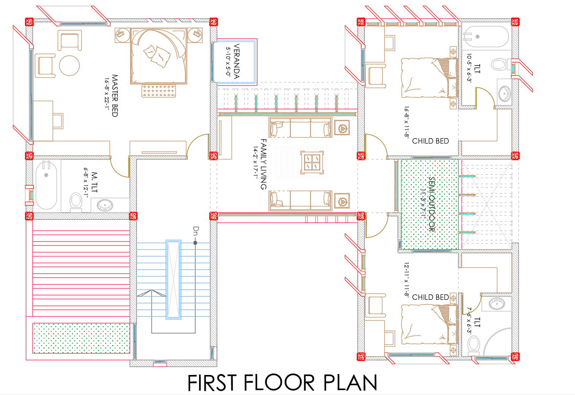 Residential First Floor Plan With 16 Feet 8 Inch Master Bedroom