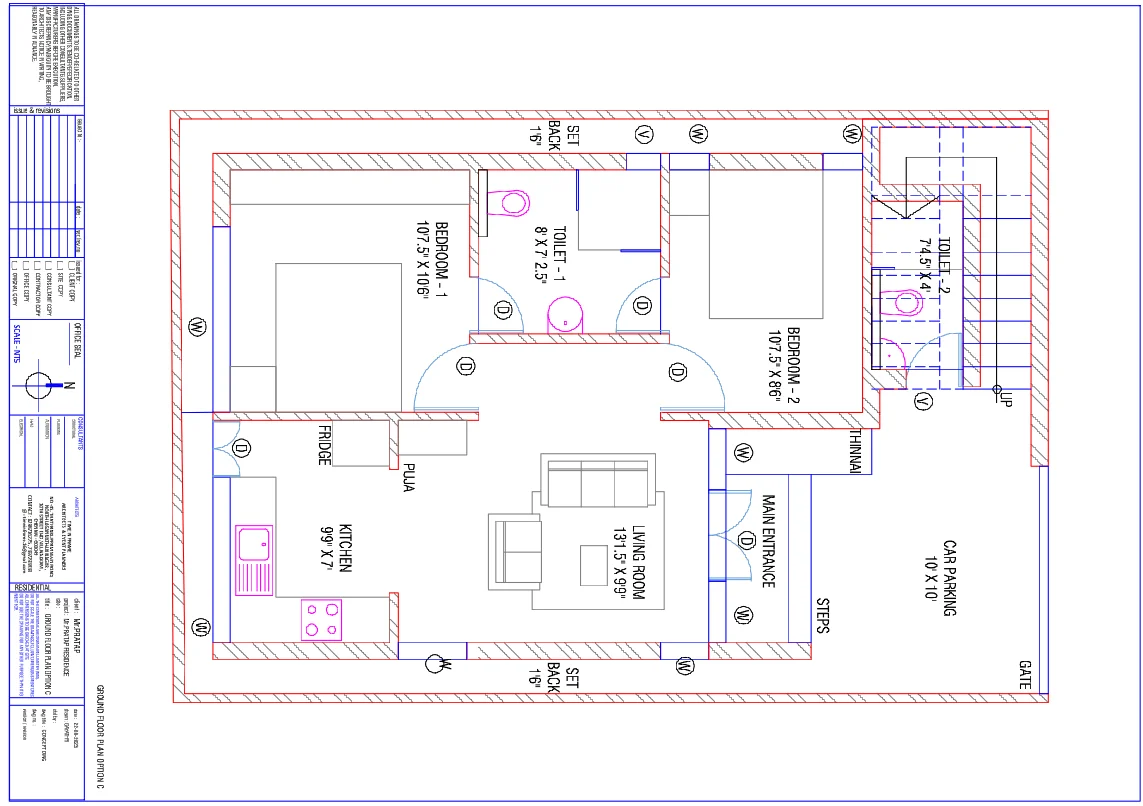 Residential Ground Floor Plan 13ft Living 10ft Bedroom DWG files