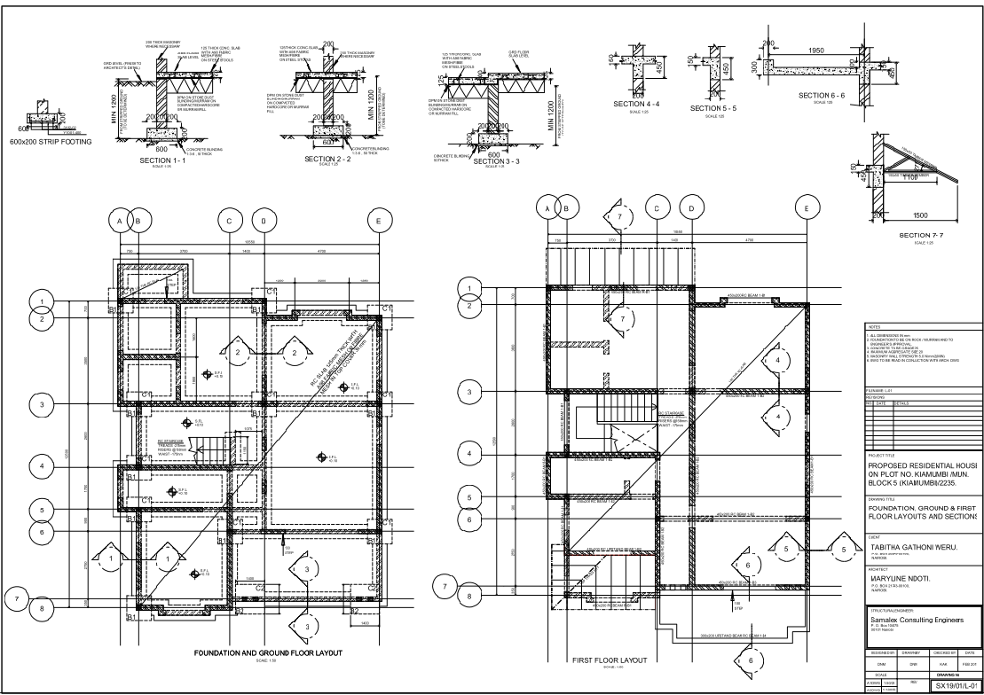Residential House Layout DWG 12500x10550 Plan with Foundation