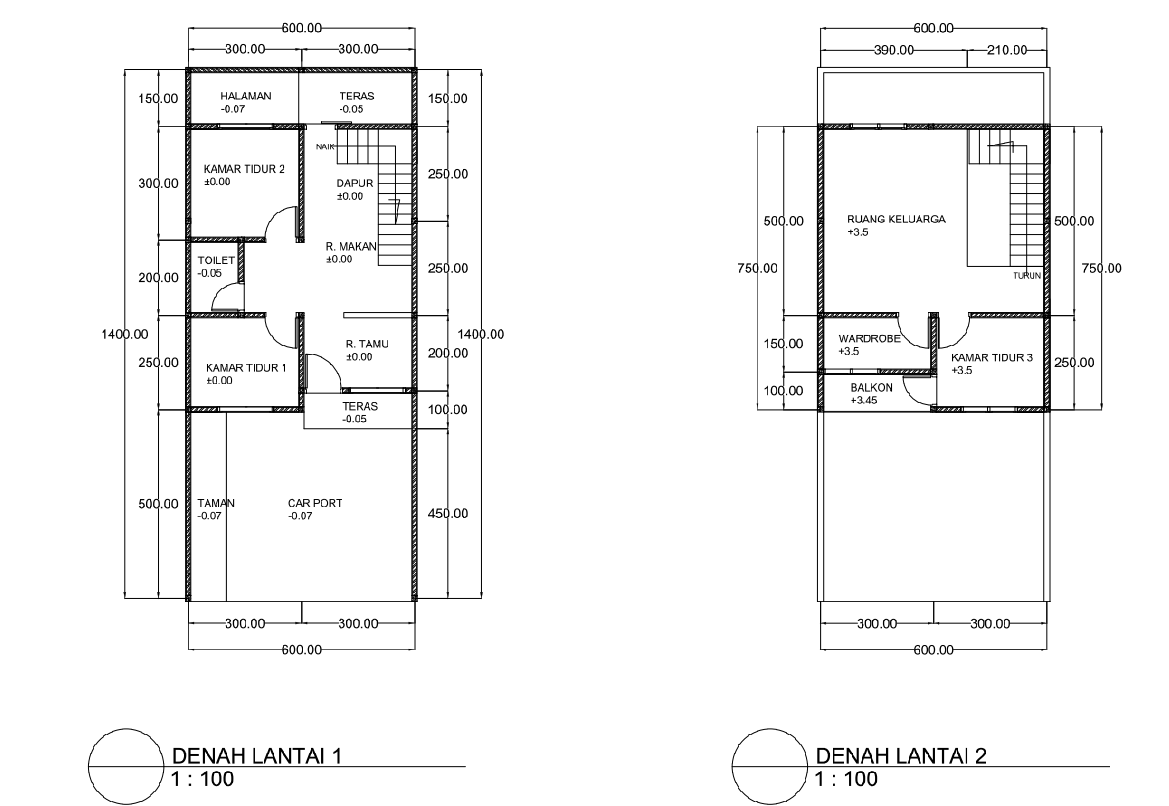 Residential House Layout Plan 600x1400 Two Floor CAD Designs