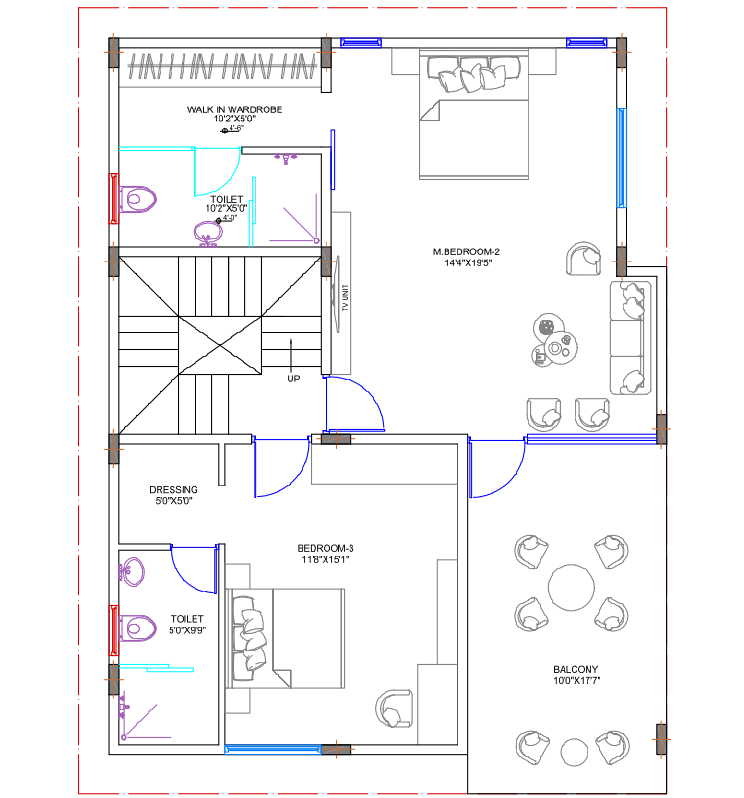 Residential Layout Plan DWG Level 3 with 14x19 Bedroom Balcony
