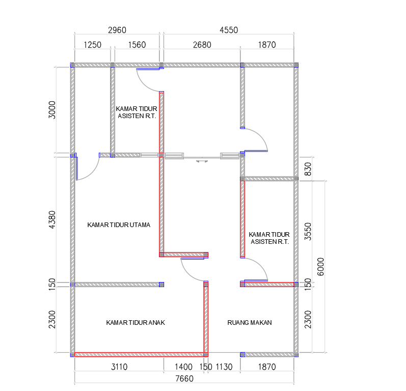 Residential Room Layout Plan With 7660mm Width and 6000mm Depth DWG