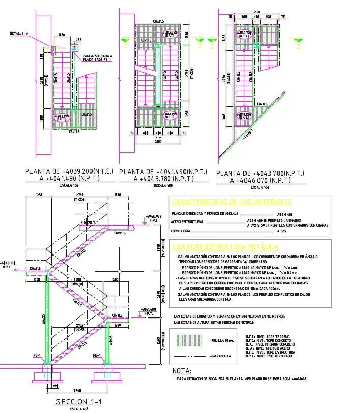 Structural Steel Staircase Detailing DWG Plan Section 2750mm