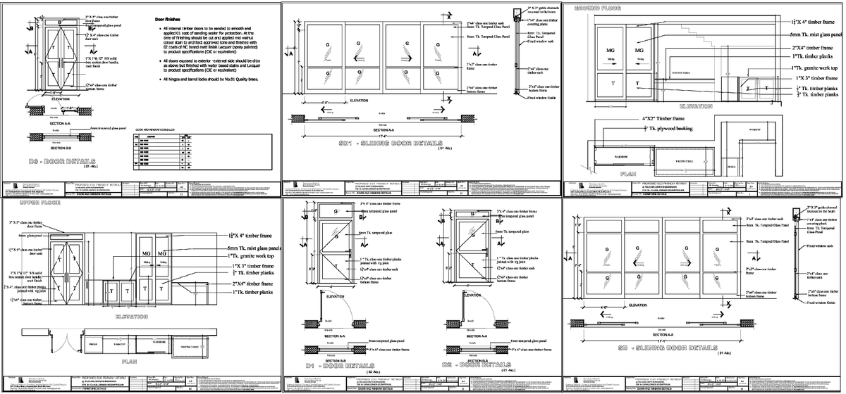 Timber Door, Window And Sliding Glass Door Detail Drawing Set