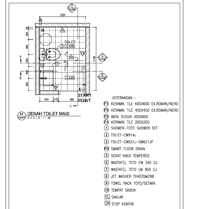 Toilet Accessories Layout Plan 1525x2100 Bathroom Detail Design