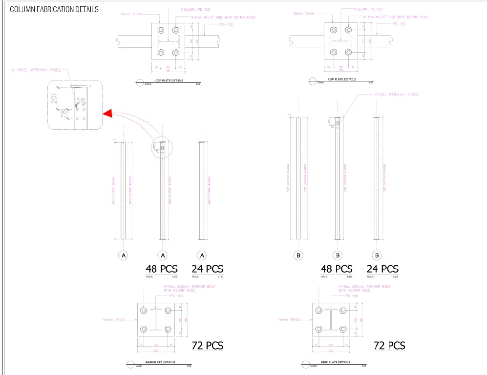 Water Trough Rafter Fabrication DWG Column IPE 120 16mm Plate