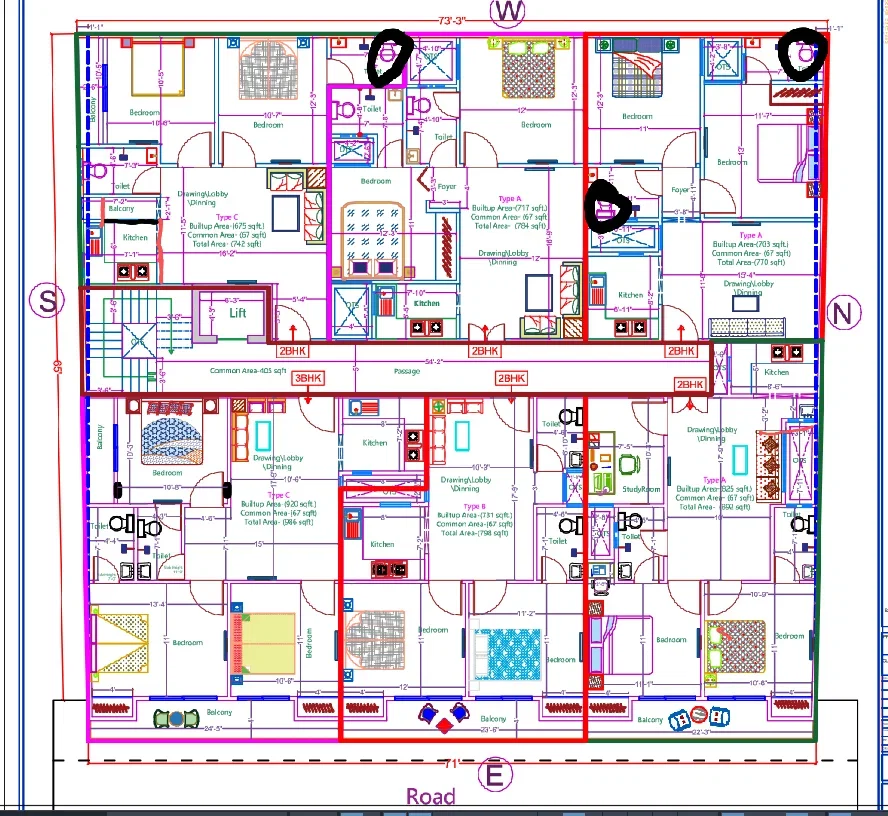2BHK 2.5BHK Residential Apartment Plan DWG With Sizes Layout
