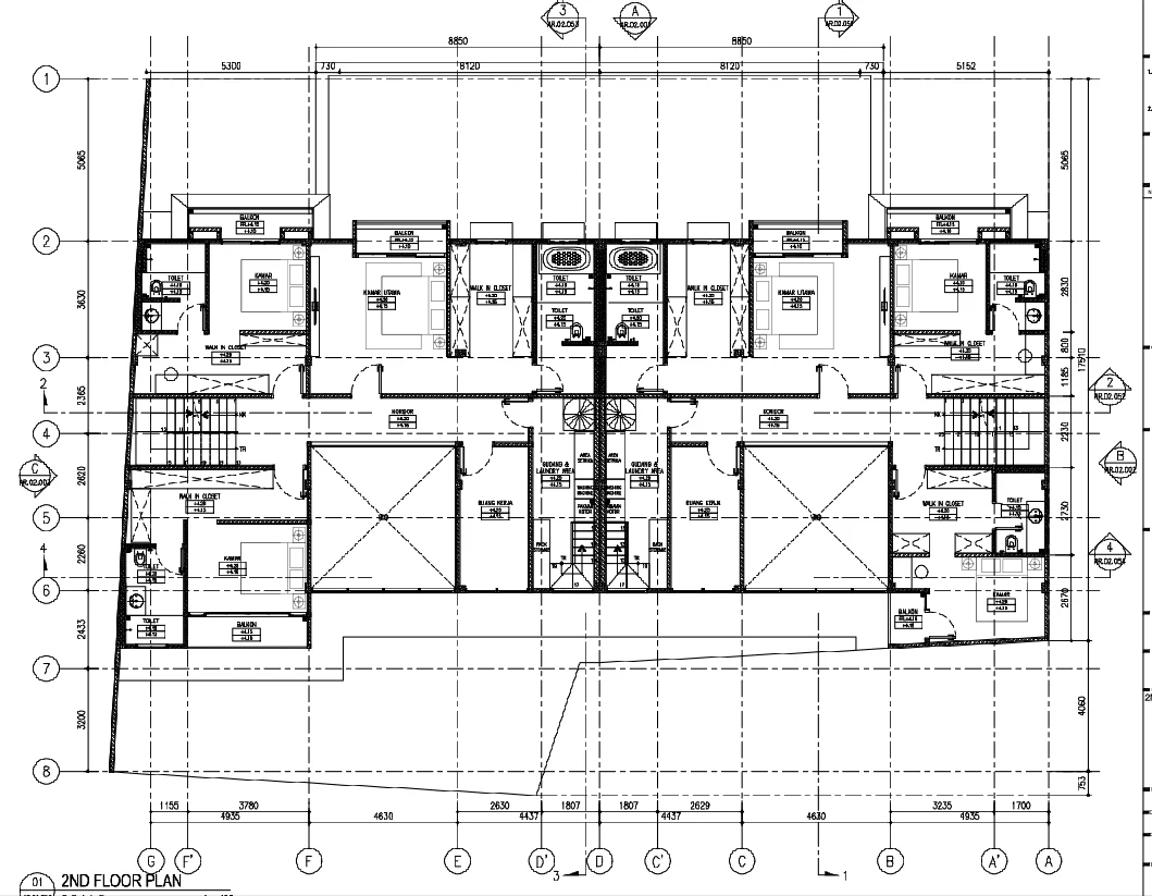 2nd Floor Hotel Plan DWG 8850 Grid Centerline Layout Room Plan