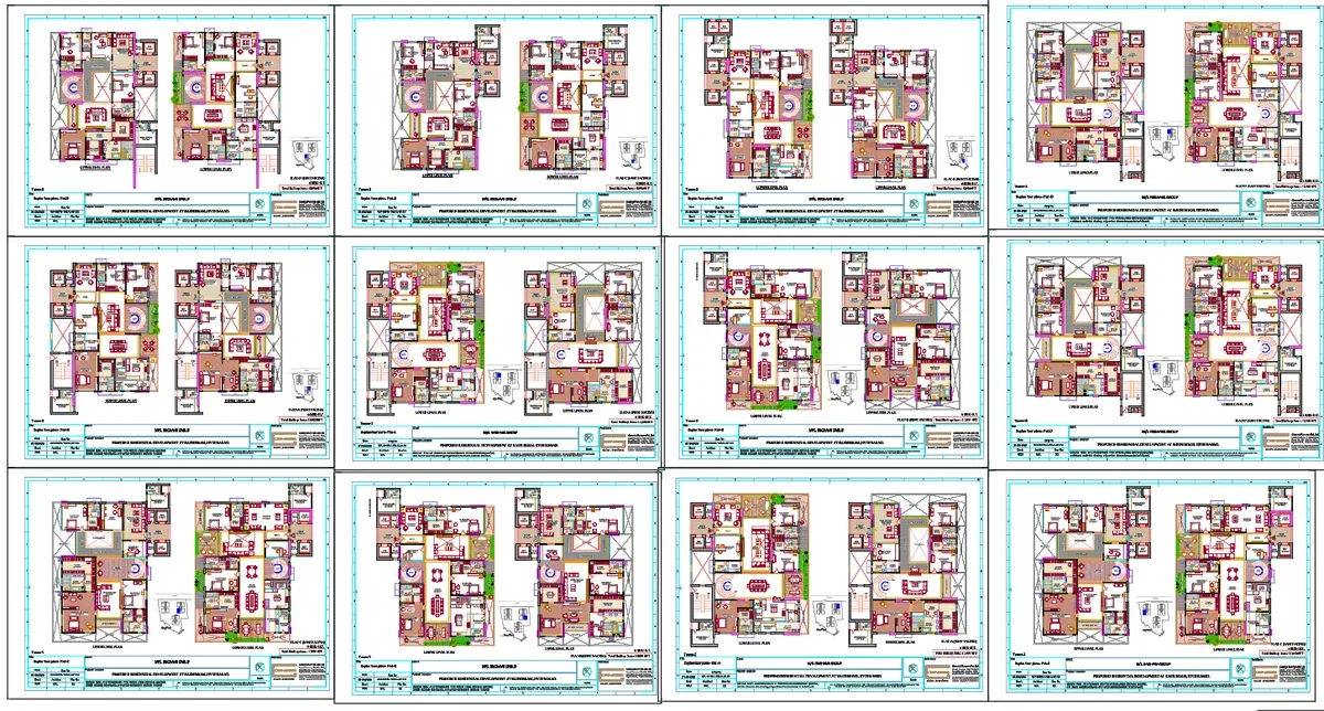 6 BHK Luxury Apartment Layout DWG Plans With Dimensions Detail