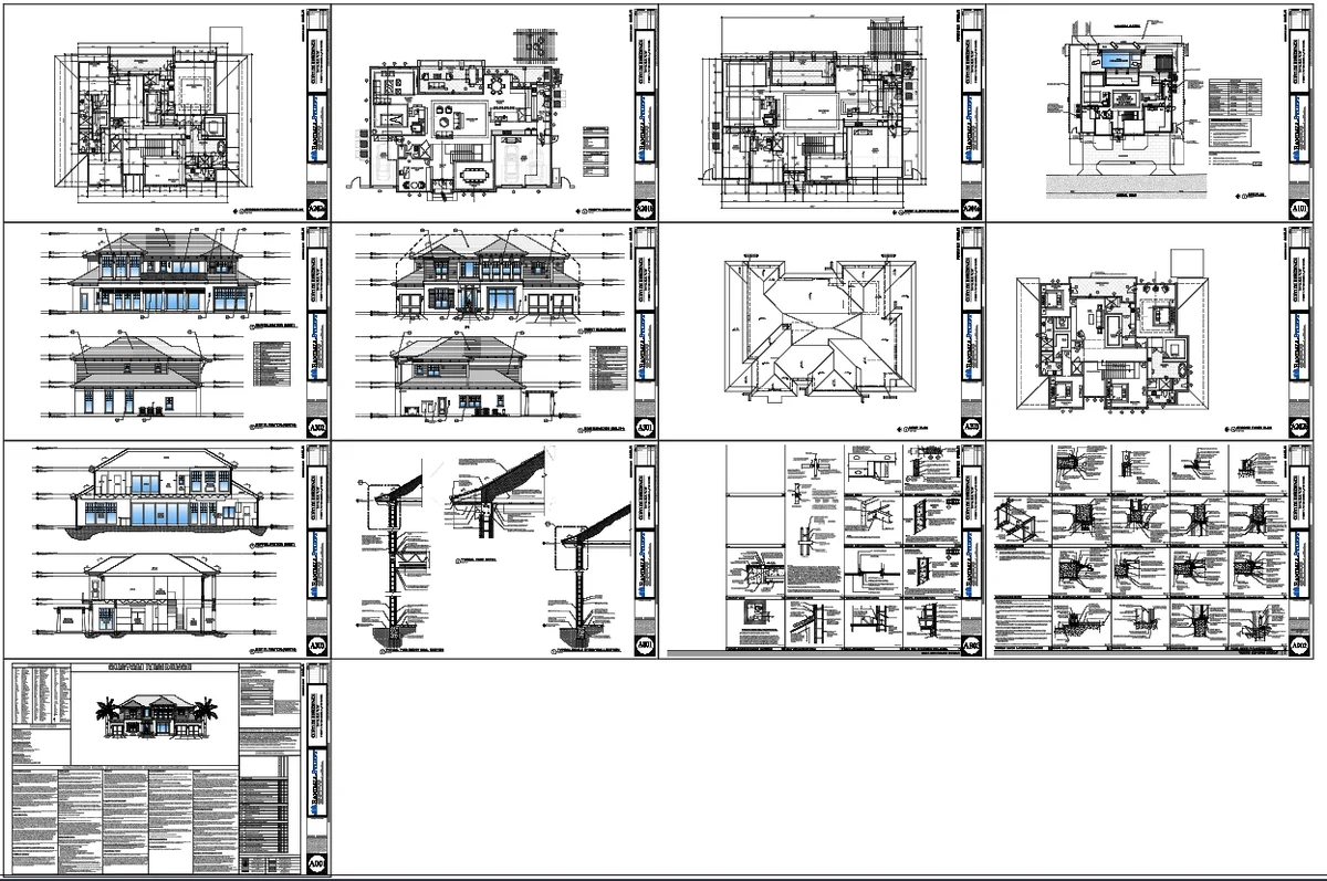 Architectural Bungalow Layout DWG Plan Elevation Roof Detail