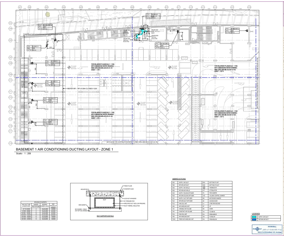 Basement 1 Air Conditioning Ducting Layout plan DWG Scale 1 200