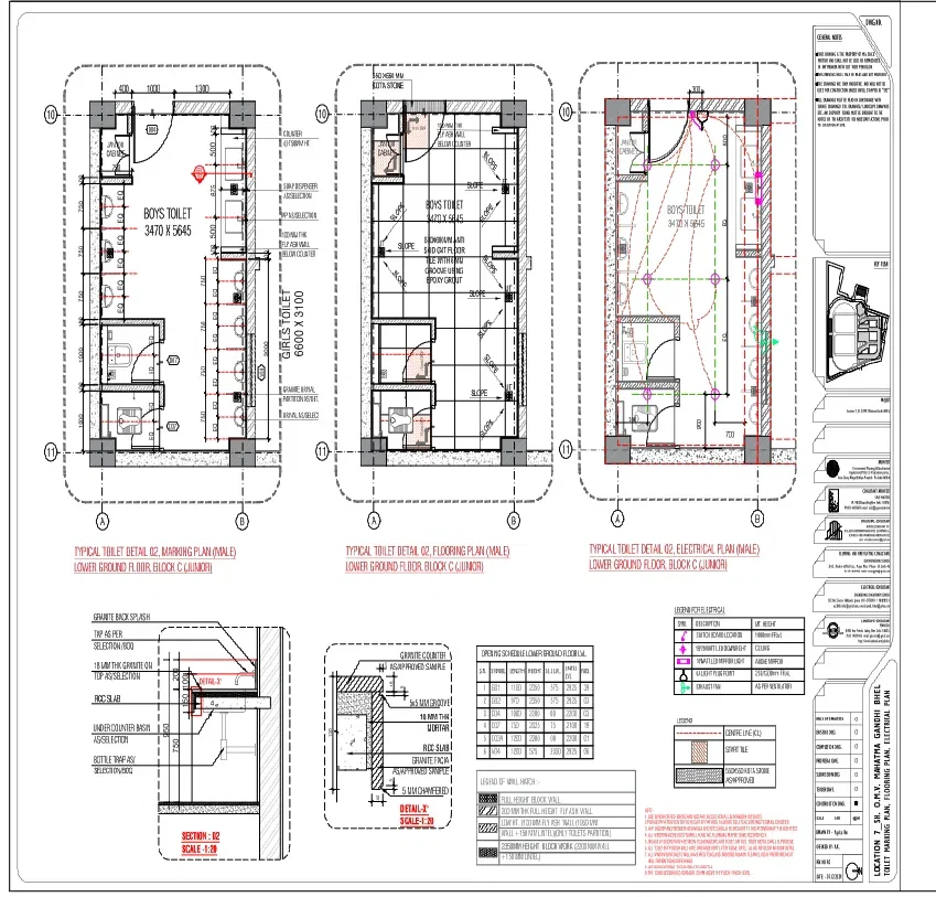 Boys Toilet DWG 3470x5645 Layout 600x600 Tile Electrical Plan