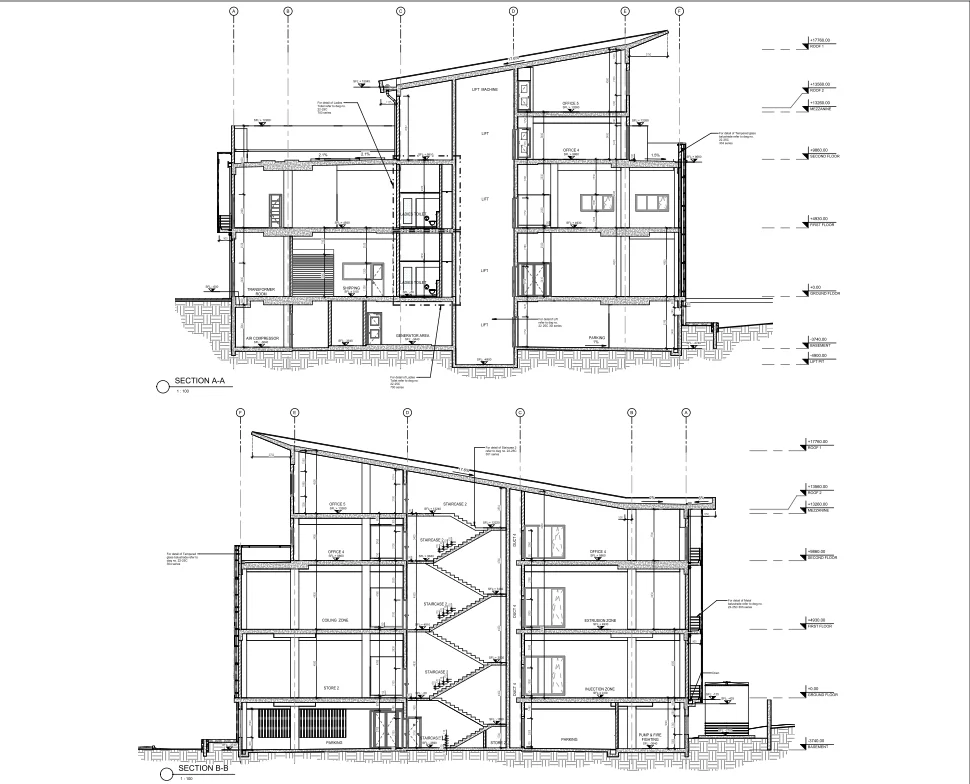 Building Section Detail DWG Basement to Roof 17760 Level Plan
