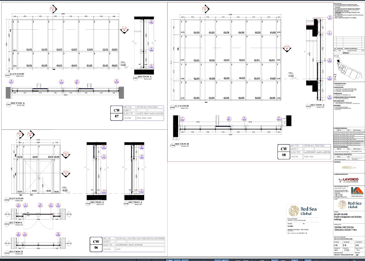 Built Drawing of Window 6800x3200 28mm Glass Curtain Wall DWG