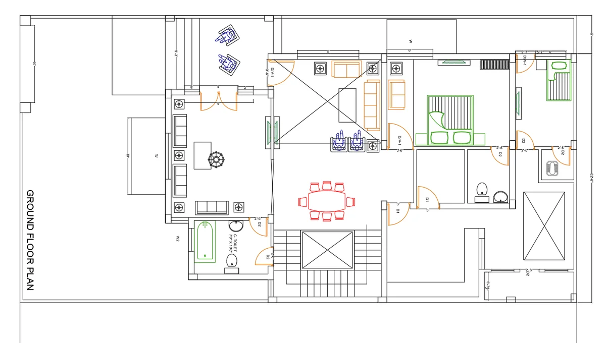 Bungalow Ground Floor Plan DWG 32ft6in Layout Toilet 7x10 Plan