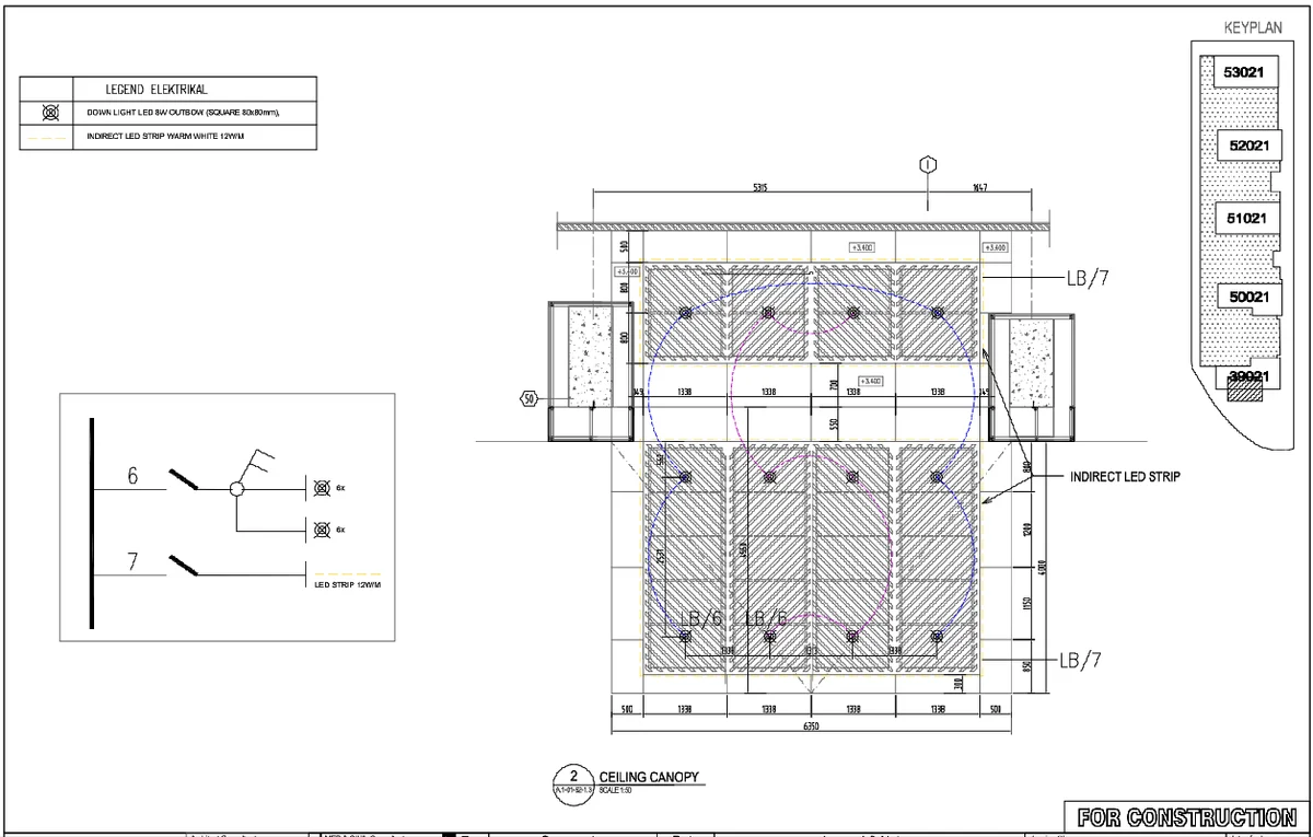 Canopy Lighting DWG Plan LED 8W Downlight 12W Strip Layout 4000 mm