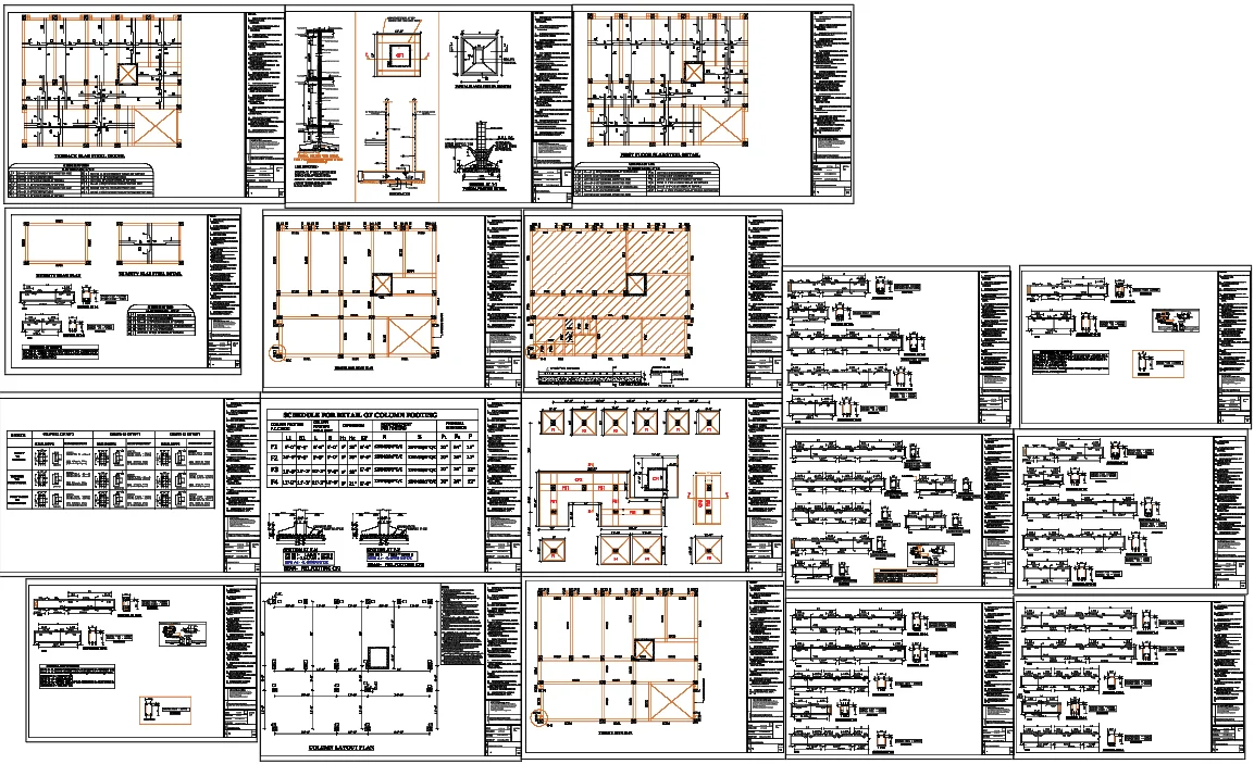 Column Beam Structure Design DWG With Footing Details Layout
