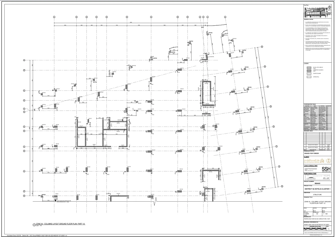 Columns Layout Ground Floor Plan DWG 7200 Grid 50400 Lengths