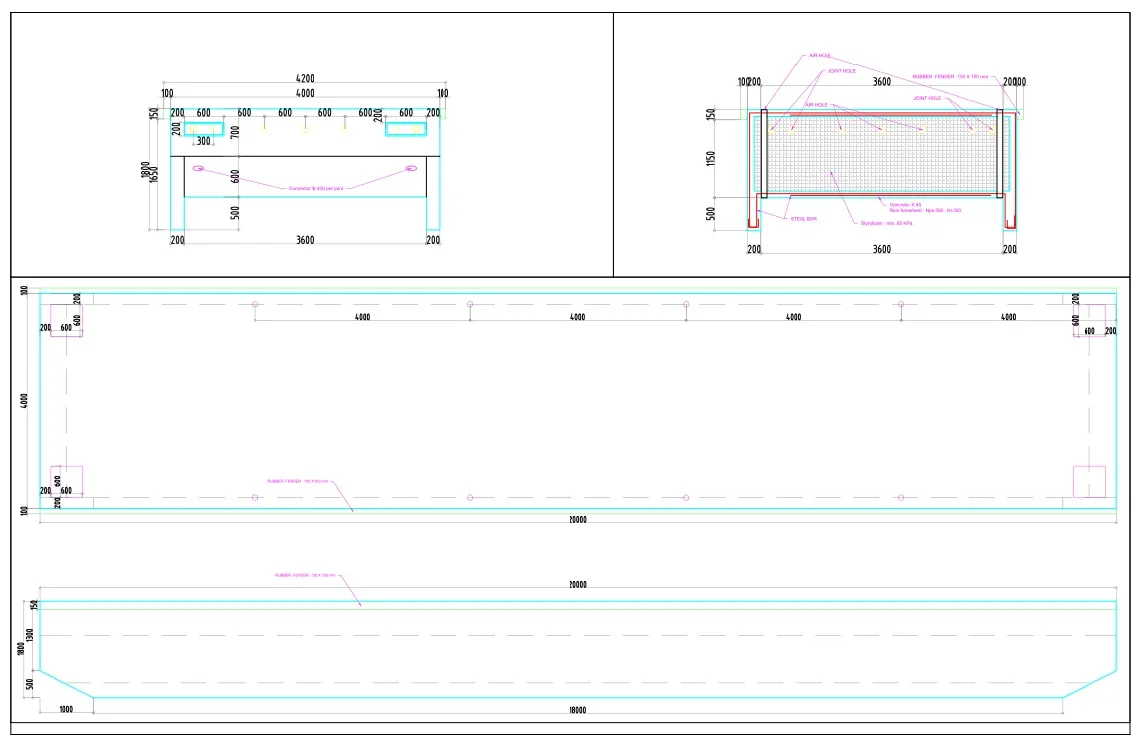 Concrete Breakwater Type 400 20000mm Length DWG Plan Layouts