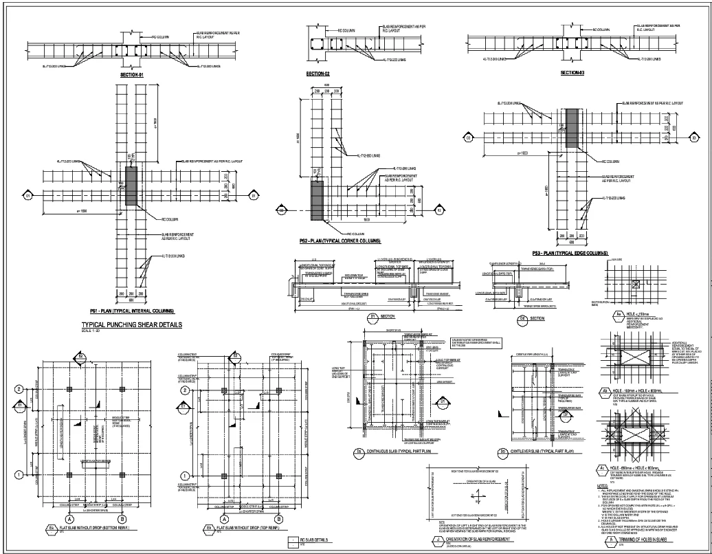 Corner Column Slab Reinforcement DWG With Punching Shear Dimensions