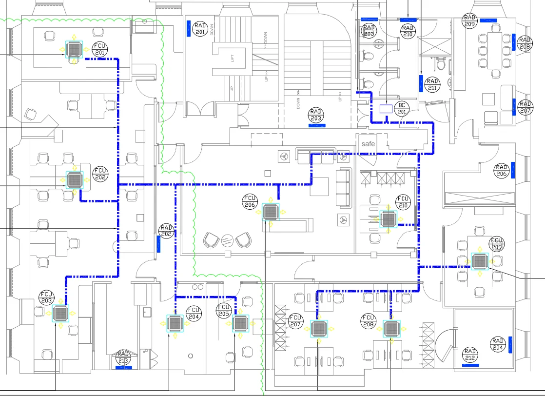 Corporate Office HVAC Layout DWG Second Floor FCU DX Plan Design