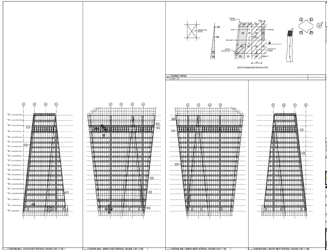 Curtain Wall Elevation DWG Levels 97 to 116 Panel Detail Plan