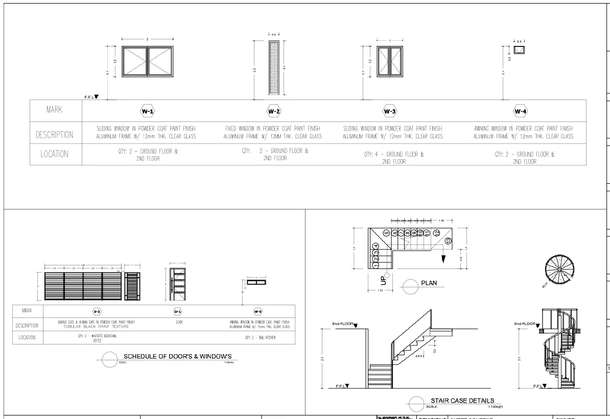 Door Window Schedule DWG 2 1 Height Staircase Plan 1 00 Level Detail
