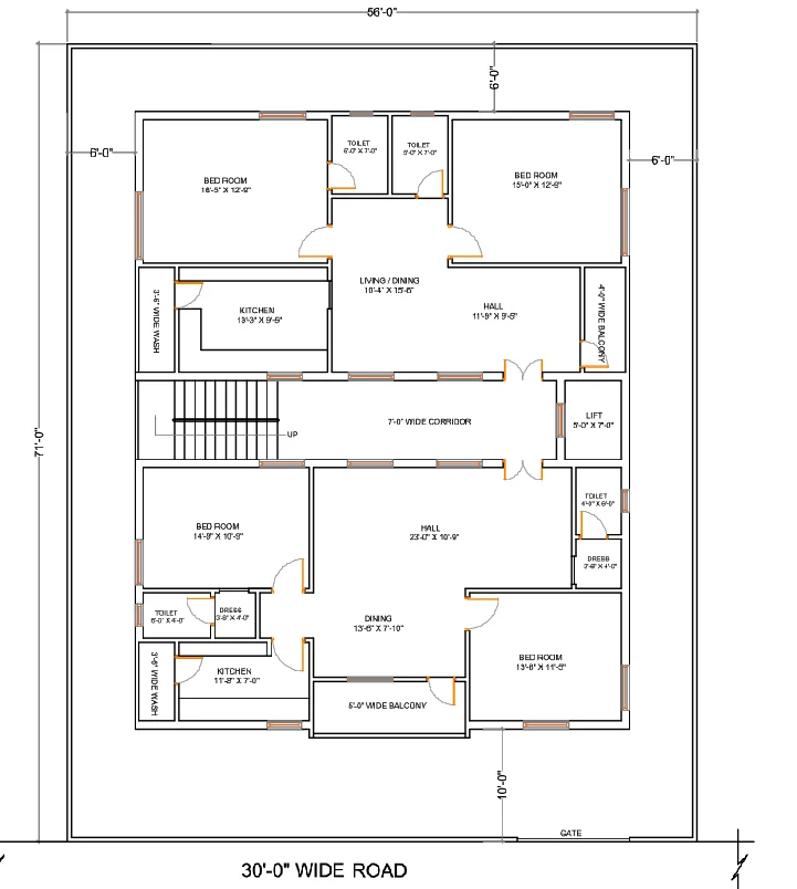 First Floor Plan DWG Residential Layout With Room Dimensions Detail