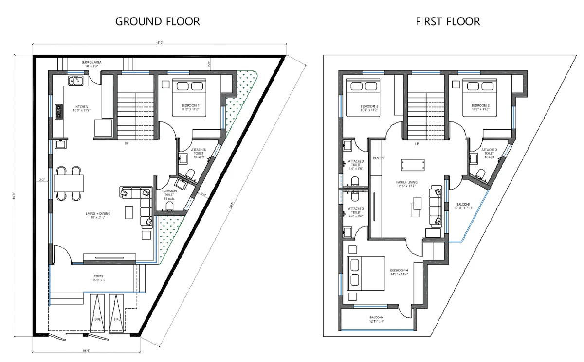 Ground and First Floor House Plan DWG 2060 sq.ft. Wahid Residence
