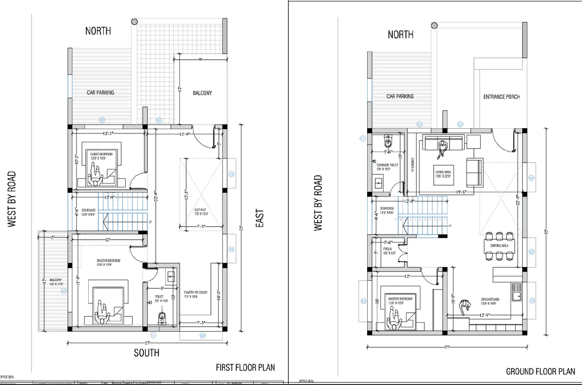 Ground Floor And First Floor House Layout DWG With Foundation