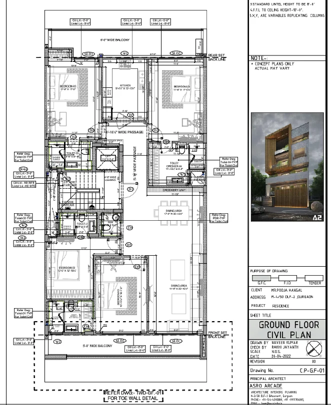 Ground Floor Residential Civil Plan DWG With Room Dimensions