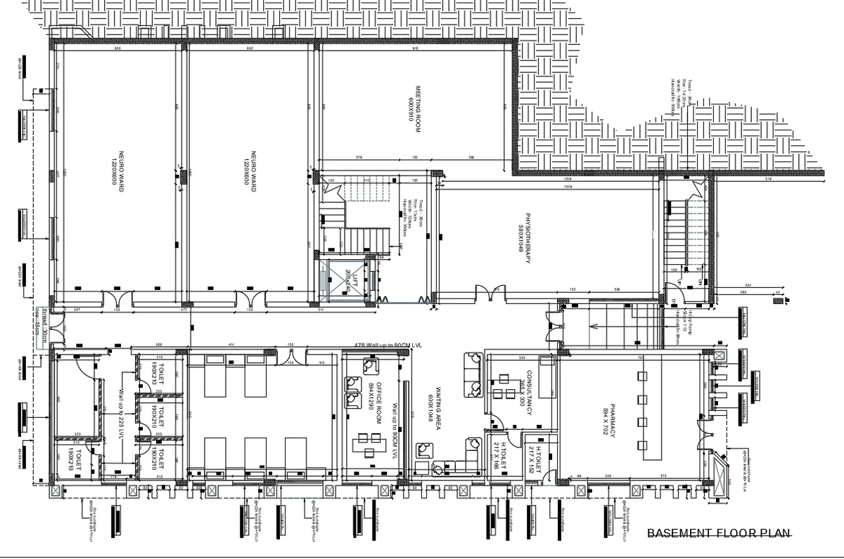 Hospital Basement Layout Working Drawing Neuro Ward 1220x600