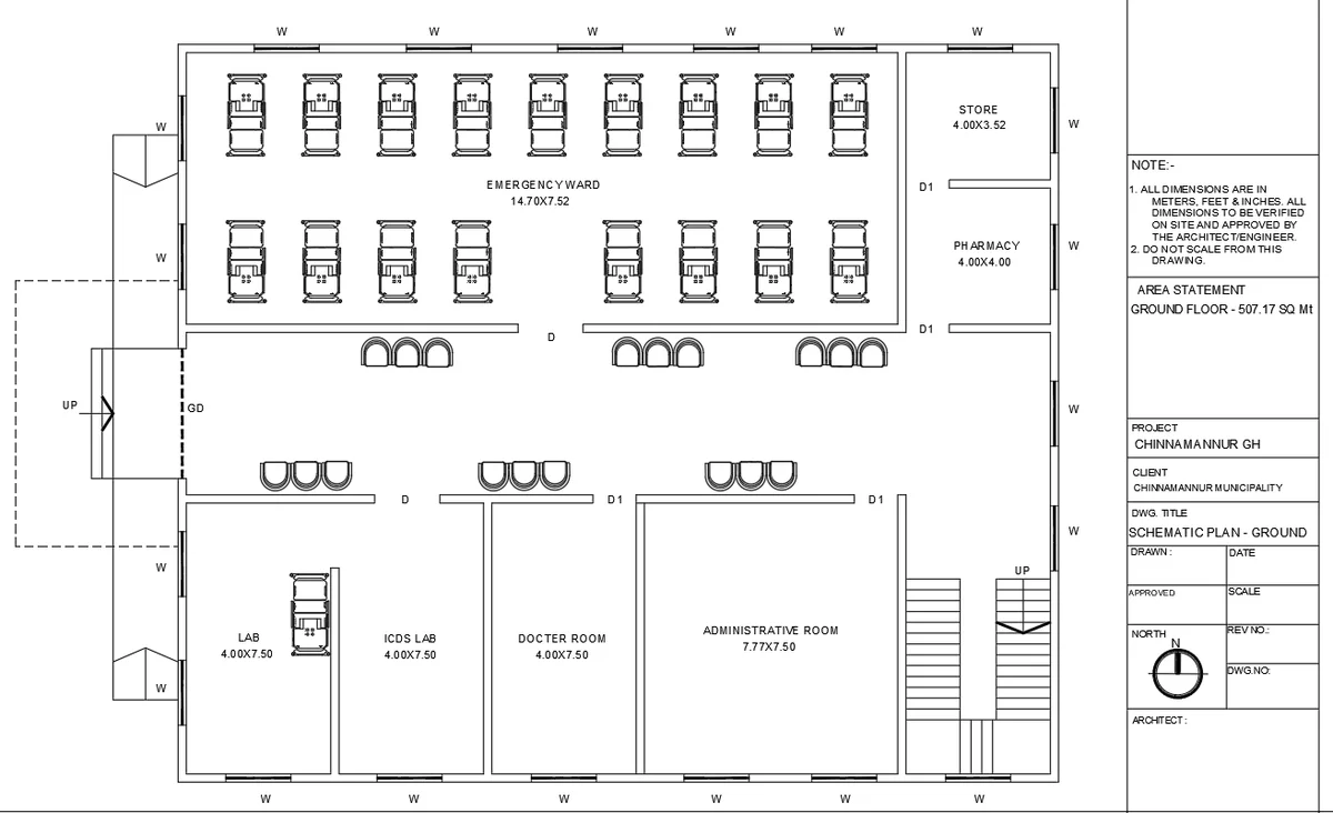 Hospital Ground Floor Plan 14.70x7.52 Emergency Ward DWG files