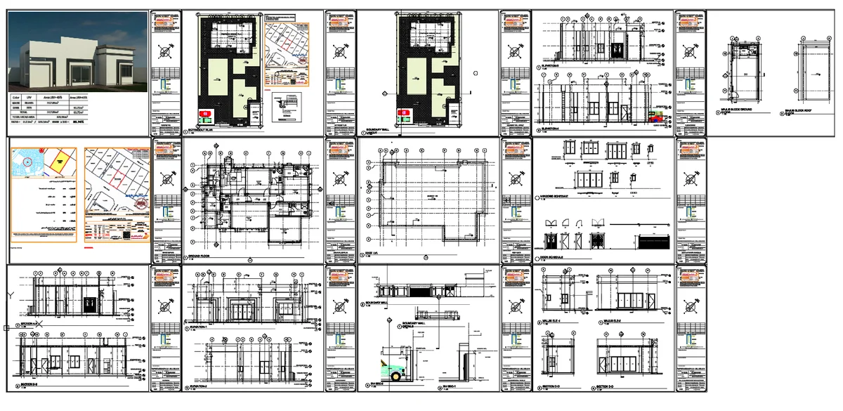 House architectural detail plan layout elevation section drawing