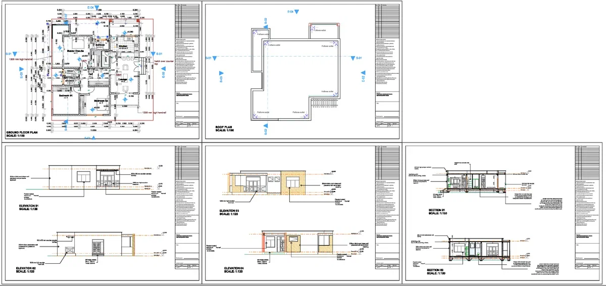 House Design DWG Ground Floor Roof Plan Elevation Section 1 100