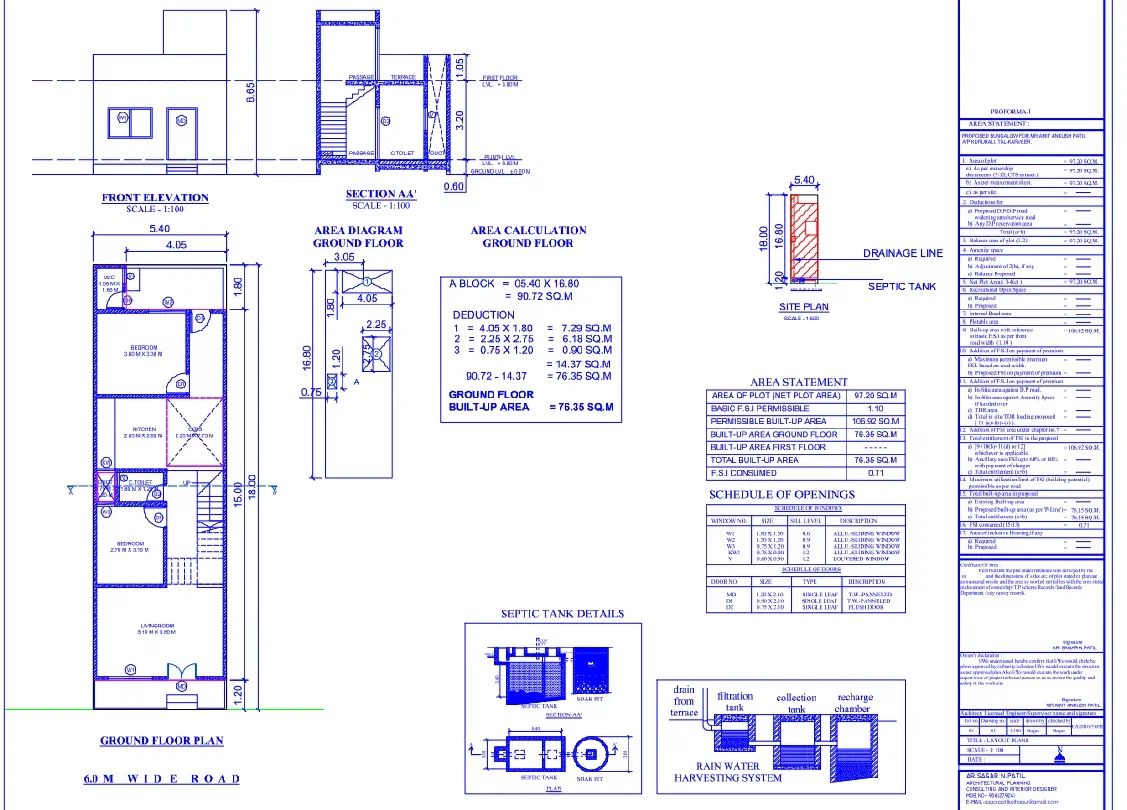 House Permission DWG Plan Layout With Area Calculation Details