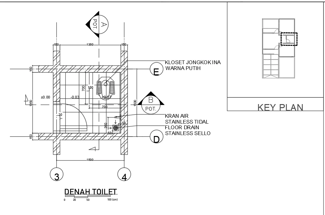 Indian Toilet Layout DWG 1500x1500mm with Squat Pan and Floor Drain