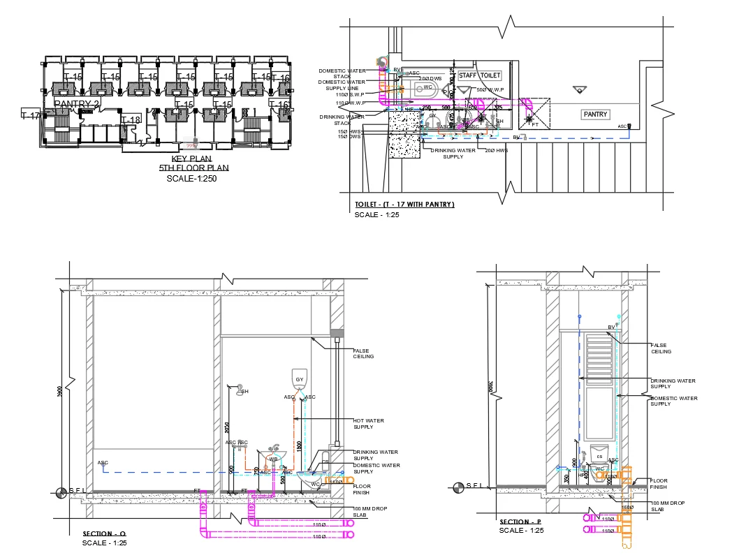 Internal Toilet Layout 110mm Pipe 100mm Drop Slab DWG Plan layout